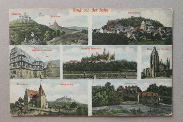 Ansichtskarte AK Gruss v d Lahn 1914 Gleiberg Staufenberg Schloss Gießen Braunfels Dom Wetzlar Architektur Ortsansicht Hessen